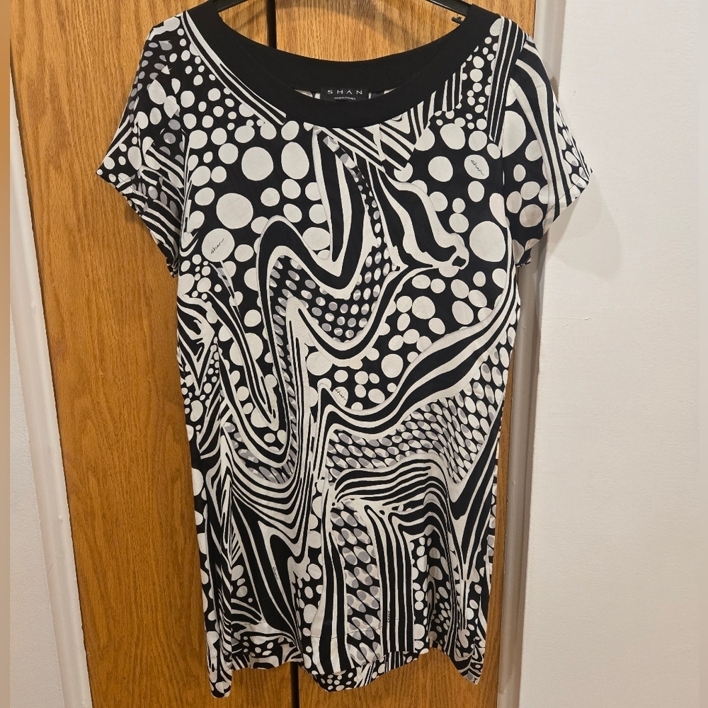 NWOT SHAN Monochrome Patterned Women's Sheer Dress/ Swim Cover-Up Sz 6 Us - Picture 2 of 7